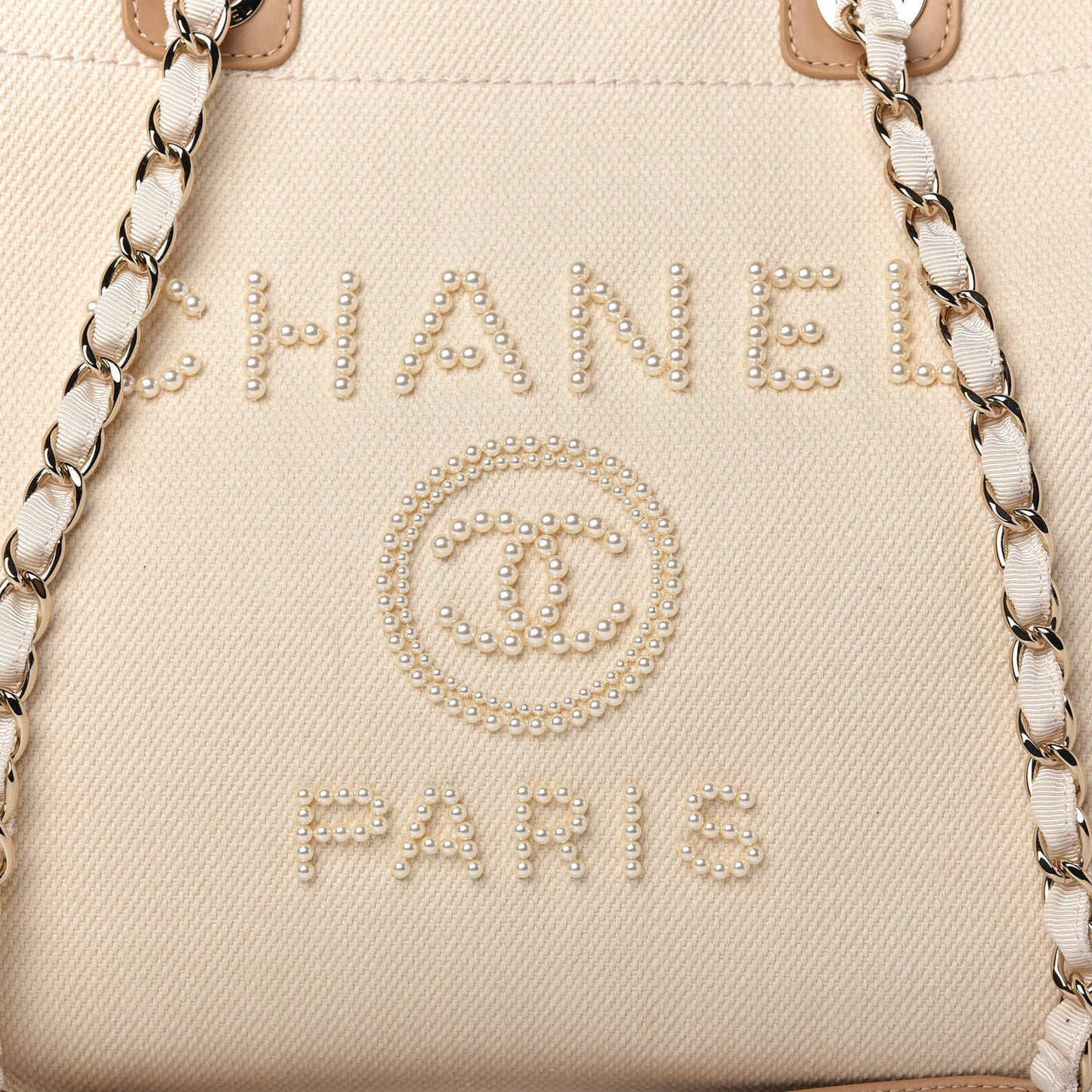 Canvas Pearl Medium Deauville Tote Ecru Beige