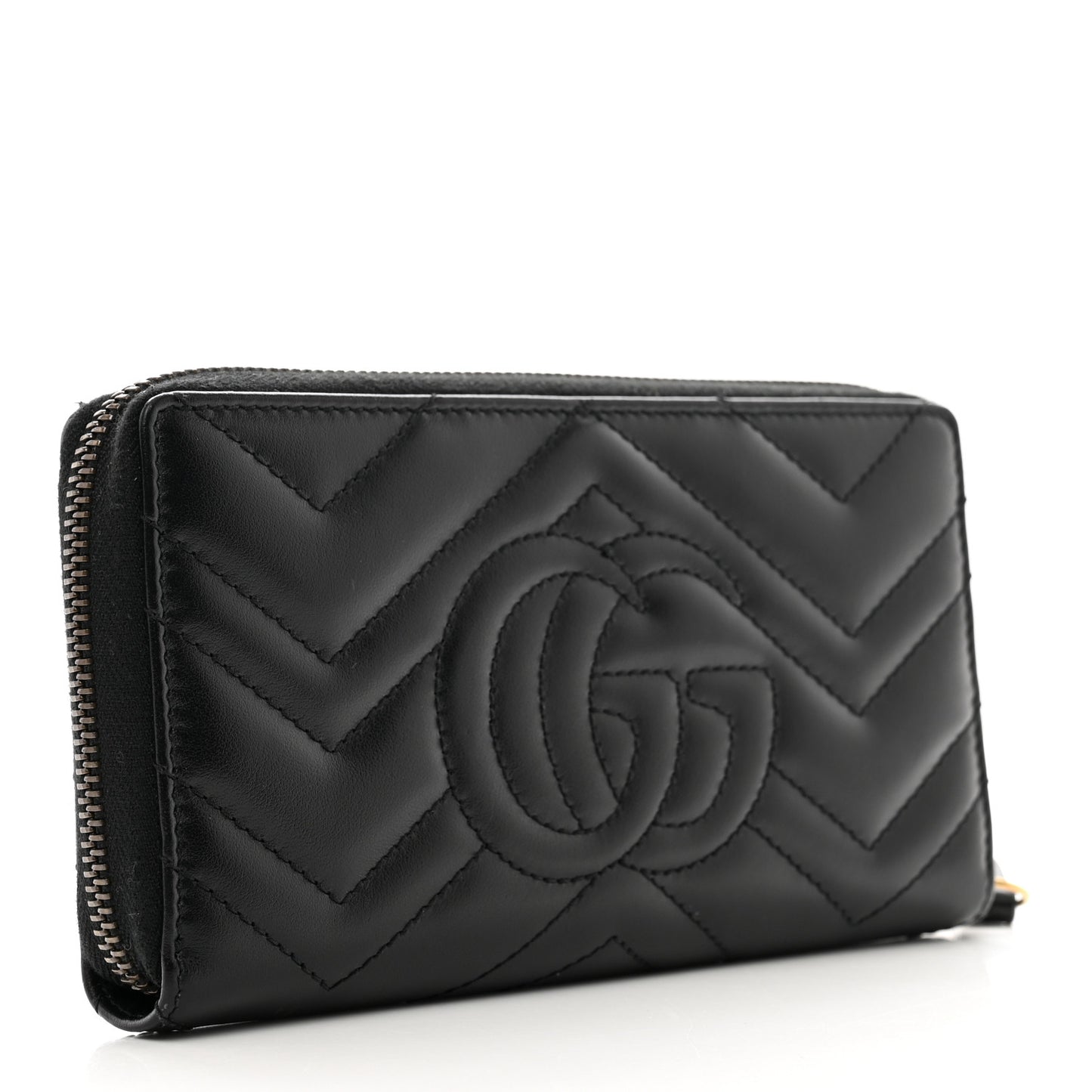 Calfskin Matelasse GG Marmont Zip Around Wallet Black