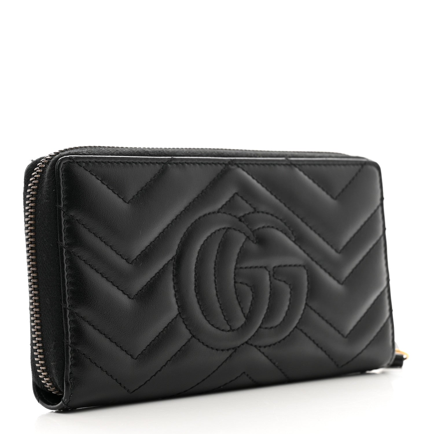 Gucci Calfskin Matelasse GG Marmont Zip Around Wallet Black 3 of 9