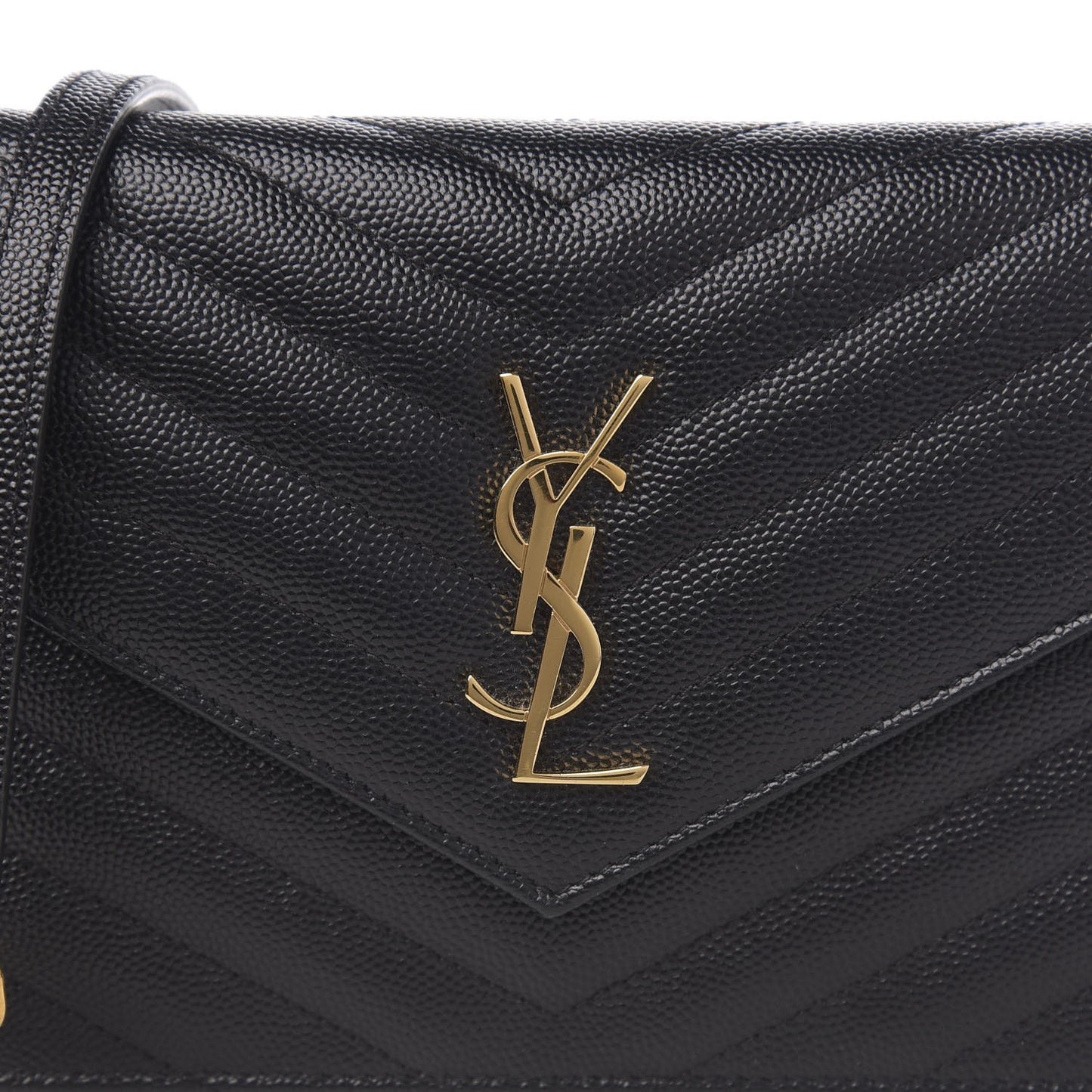 Grain De Poudre Matelasse Chevron Monogram Envelope Chain Wallet Black