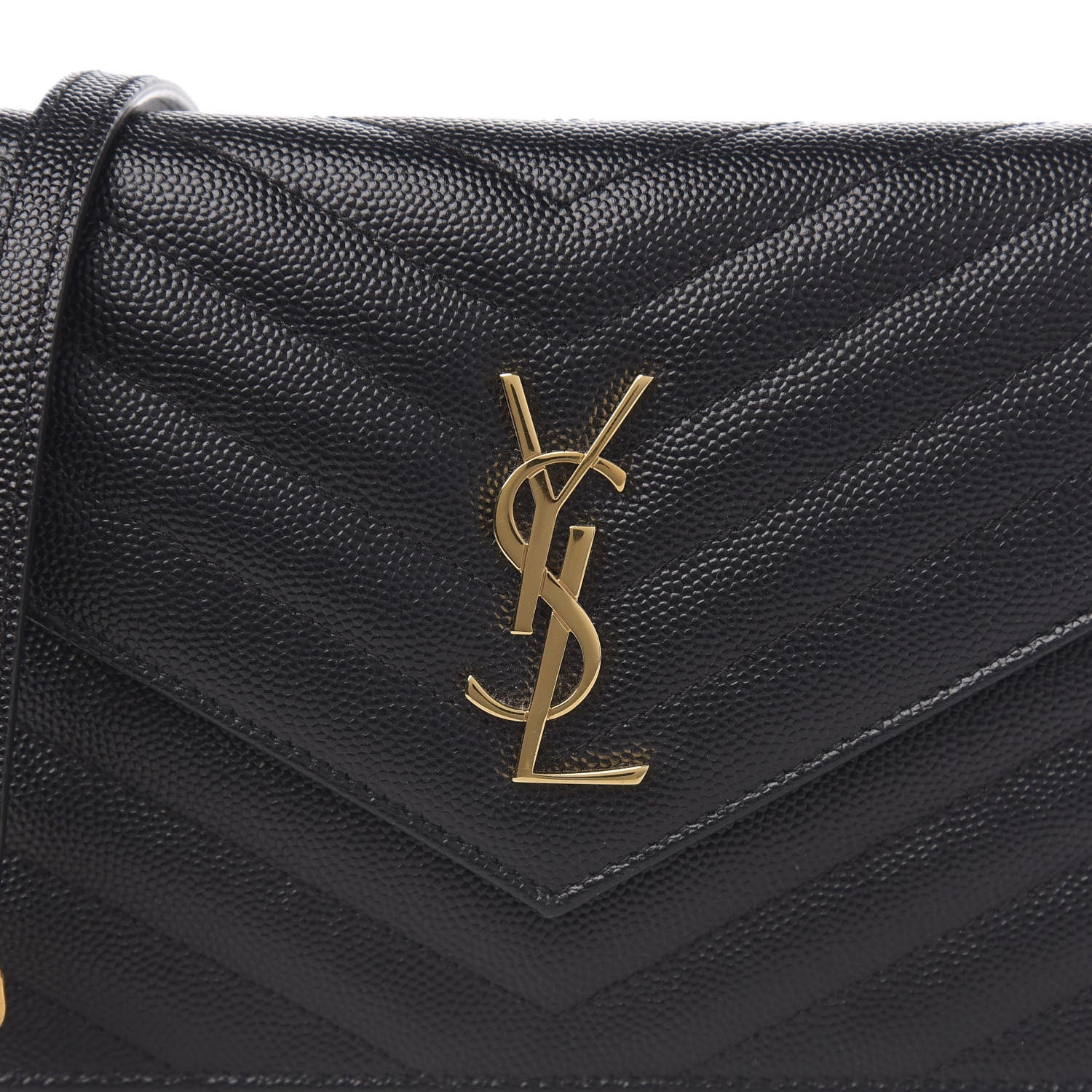 Saint Laurent Grain De Poudre Matelasse Chevron Monogram Envelope Chain Wallet Black 9 of 9