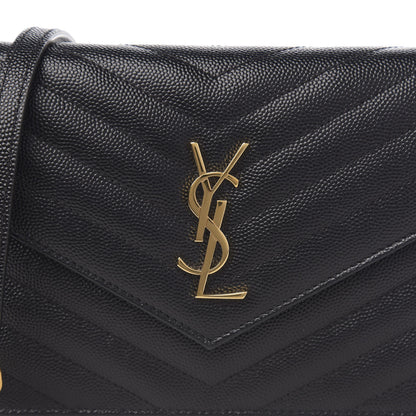 Saint Laurent Grain De Poudre Matelasse Chevron Monogram Envelope Chain Wallet Black 9 of 9