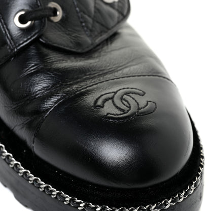 Chanel Crackled Calfskin Velvet Pearl Combat Short Boots 39 Black 11 of 19