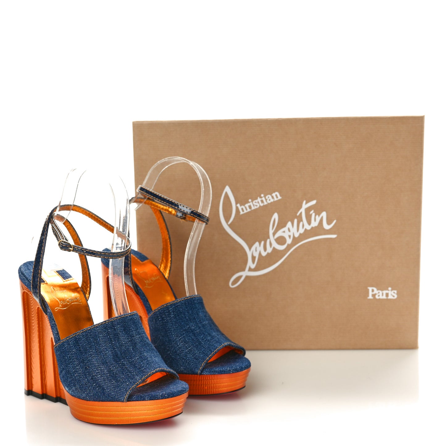 Denim Calfskin Mira Colunata 120 Sandals 36 Lin Brandy Gold