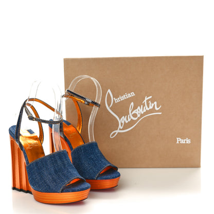 Christian Louboutin Denim Calfskin Mira Colunata 120 Sandals 36 Lin Brandy Gold 9 of 9