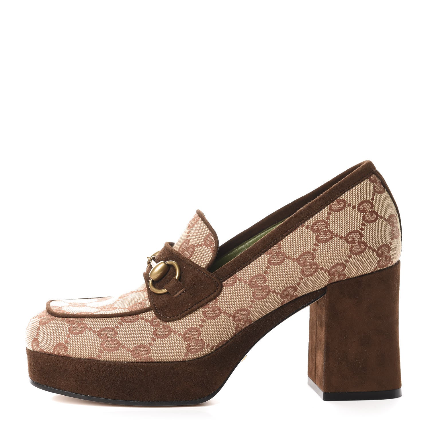 Gucci GG Monogram Suede Houdan Mid Heel Platform Loafers 37 Beige Ruggine Maroon 1 of 10