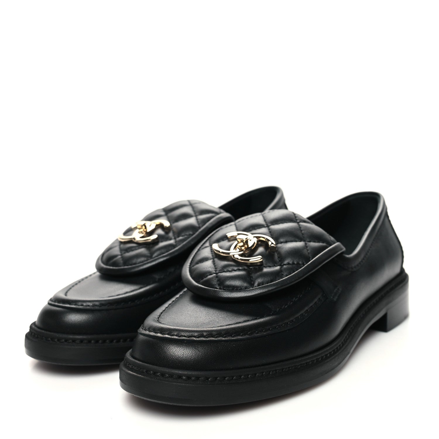 Chanel Lambskin Quilted CC Turnlock Loafers 37 Black 3 of 8