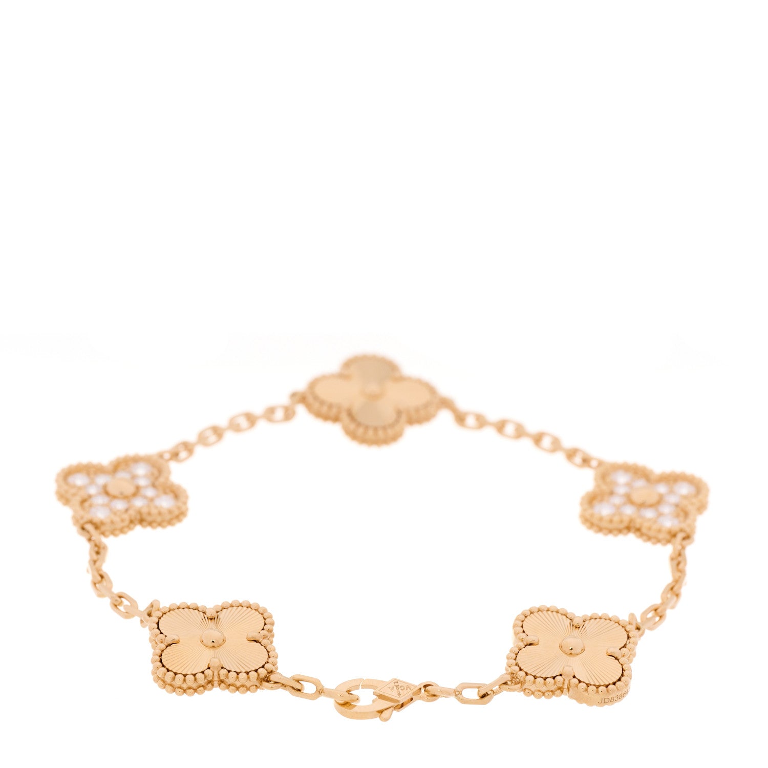 Van Cleef & Arpels 18K Yellow Gold Diamond 5 Motifs Guilloche Vintage Alhambra Bracelet 3 of 7