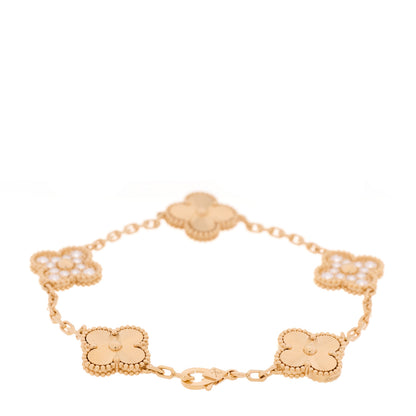 Van Cleef & Arpels 18K Yellow Gold Diamond 5 Motifs Guilloche Vintage Alhambra Bracelet 3 of 7