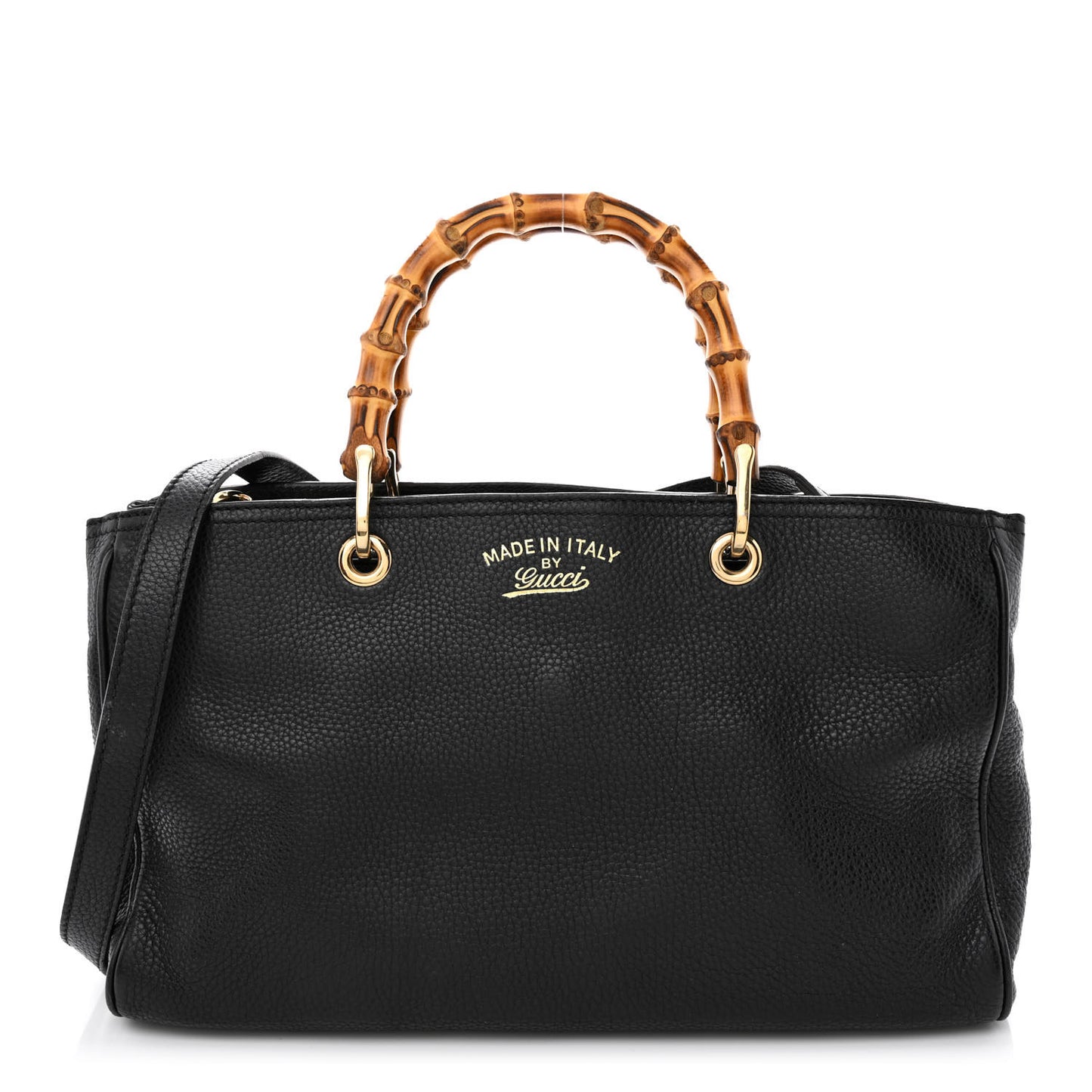 Pebbled Calfskin Medium Bamboo Shopper Tote Black