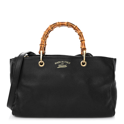Gucci Pebbled Calfskin Medium Bamboo Shopper Tote Black 1 of 20