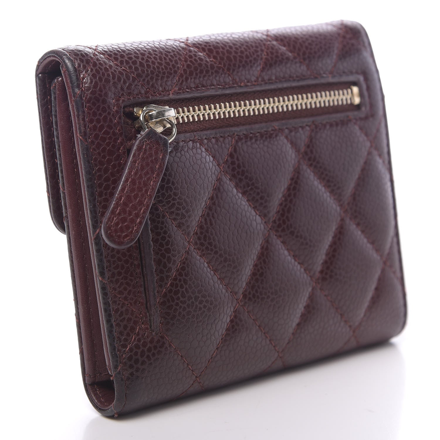 Chanel Caviar Quilted Compact Flap Wallet Burgundy 3 of 12