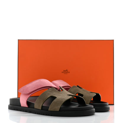 Hermes Suede Goatskin Womens Chypre Sandals 38 Toundra Rose Du Desert 9 of 9