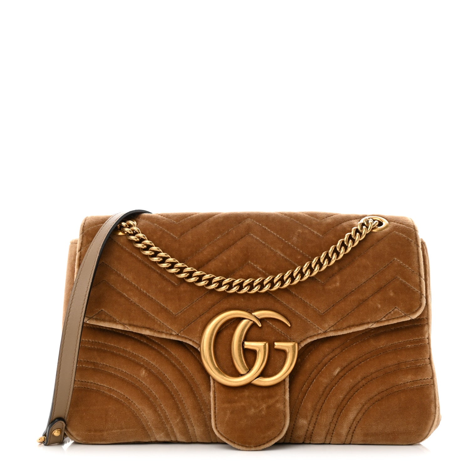 Gucci Velvet Matelasse Medium GG Marmont Shoulder Bag Taupe 1 of 10