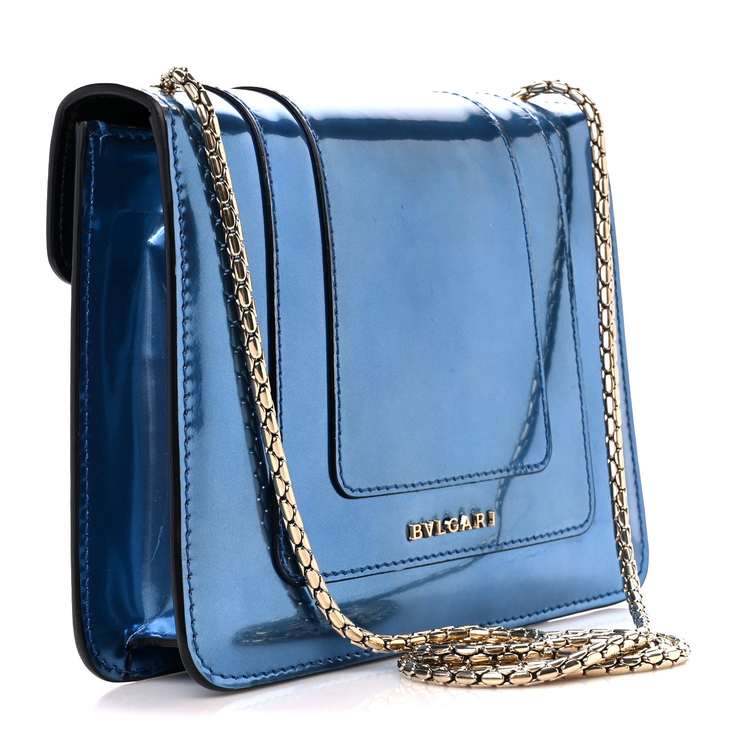 Bulgari Metallic Calfskin Small Serpenti Forever Snake Strap Crossbody Bag Blue 4 of 12