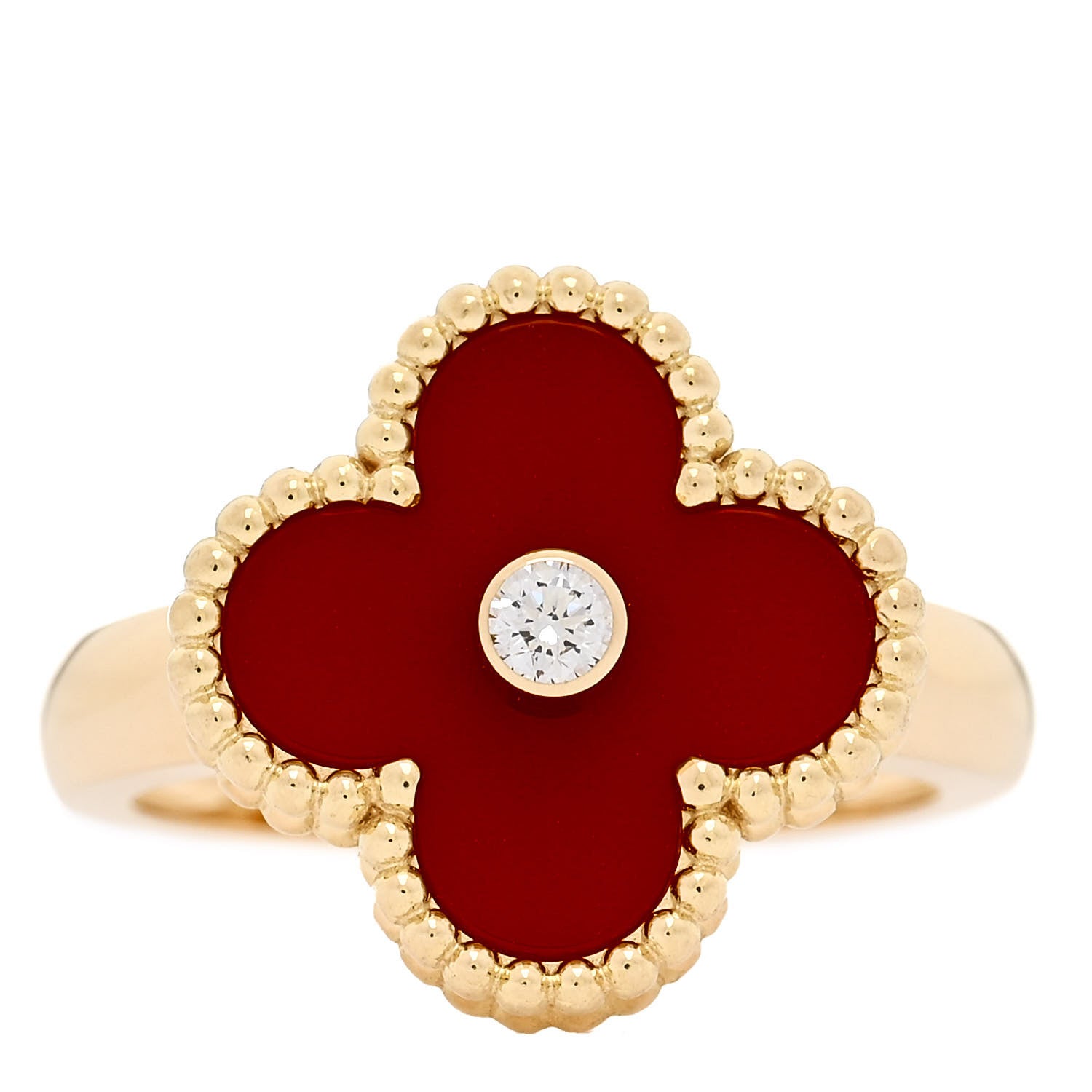 Van Cleef & Arpels 18K Yellow Gold Diamond Carnelian Vintage Alhambra Ring 51 5.75 1 of 6