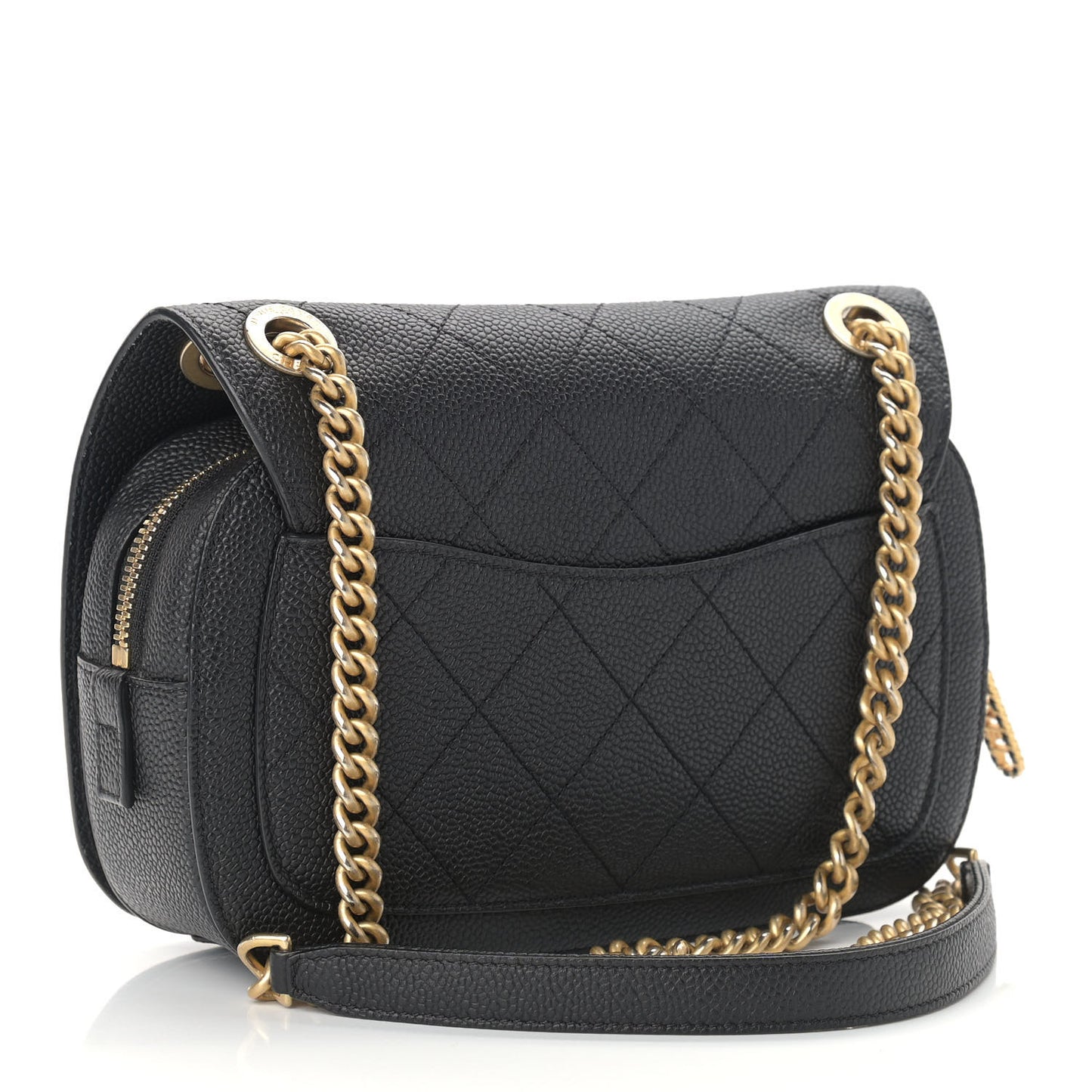 Caviar Stitched Messenger Flap Bag Black