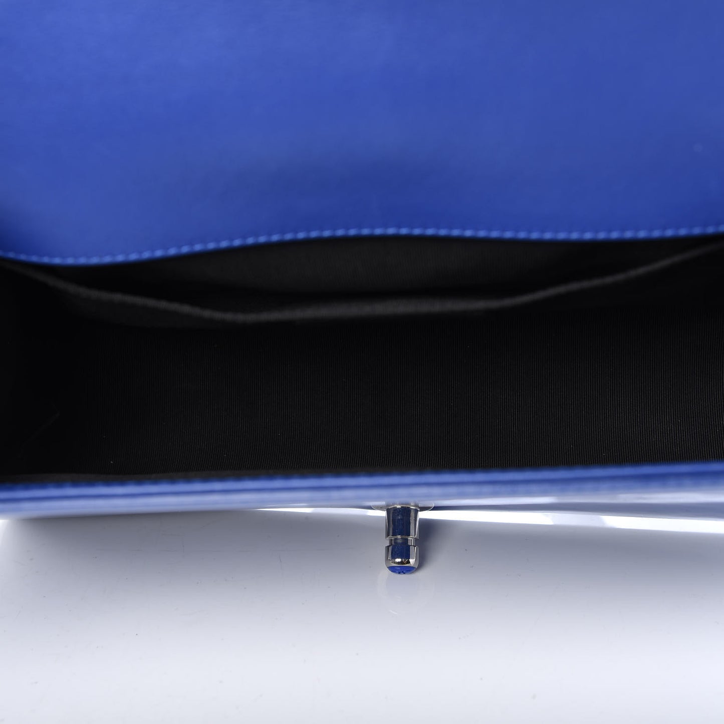 Patent Calfskin Quilted Medium Plexiglass Boy Flap Blue