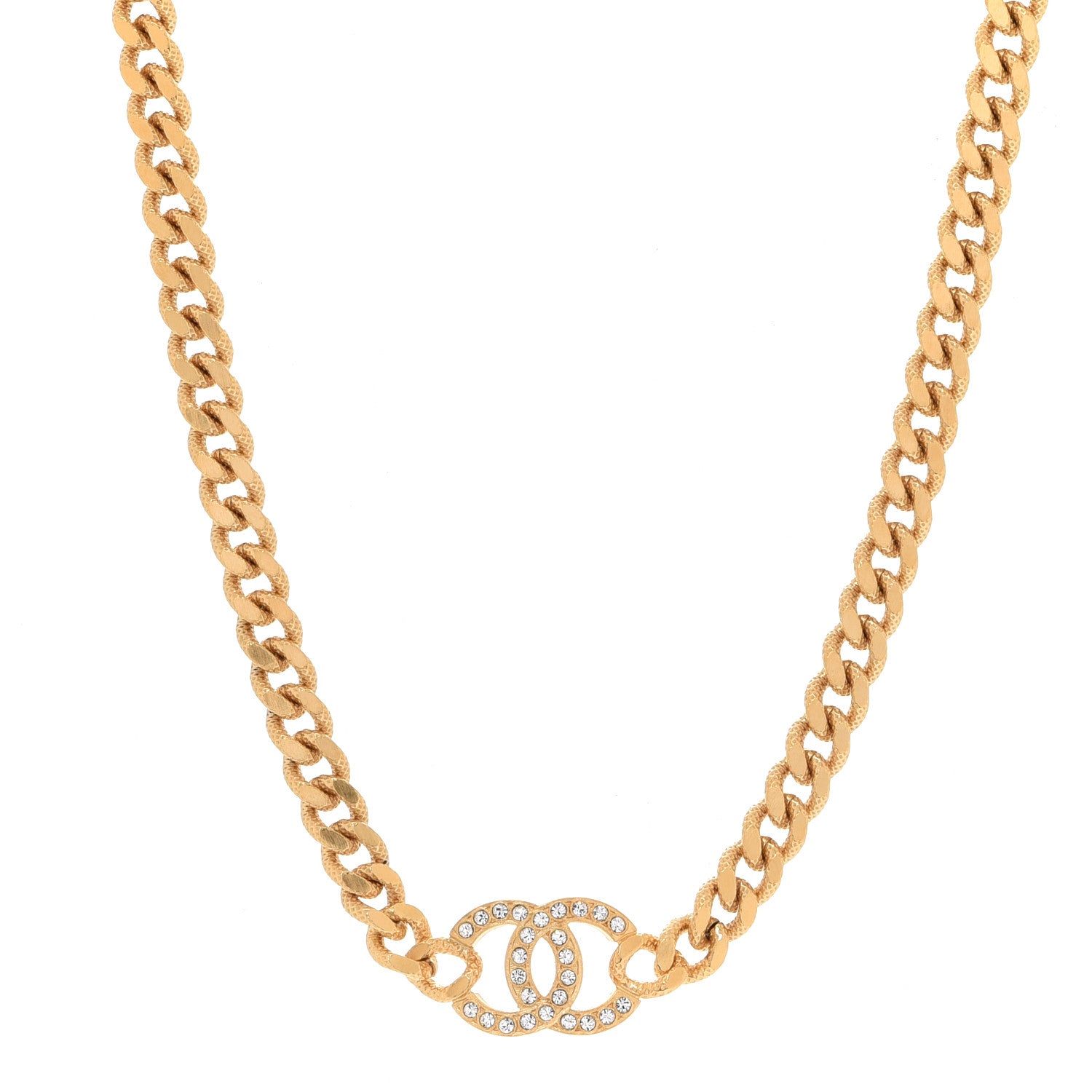 Chanel Crystal Chain Link CC Choker Necklace Gold 1 of 6