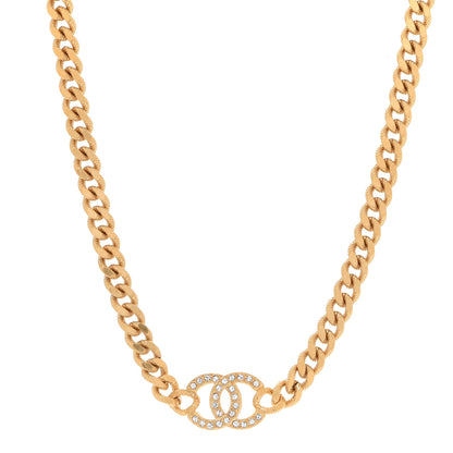 Chanel Crystal Chain Link CC Choker Necklace Gold 1 of 6