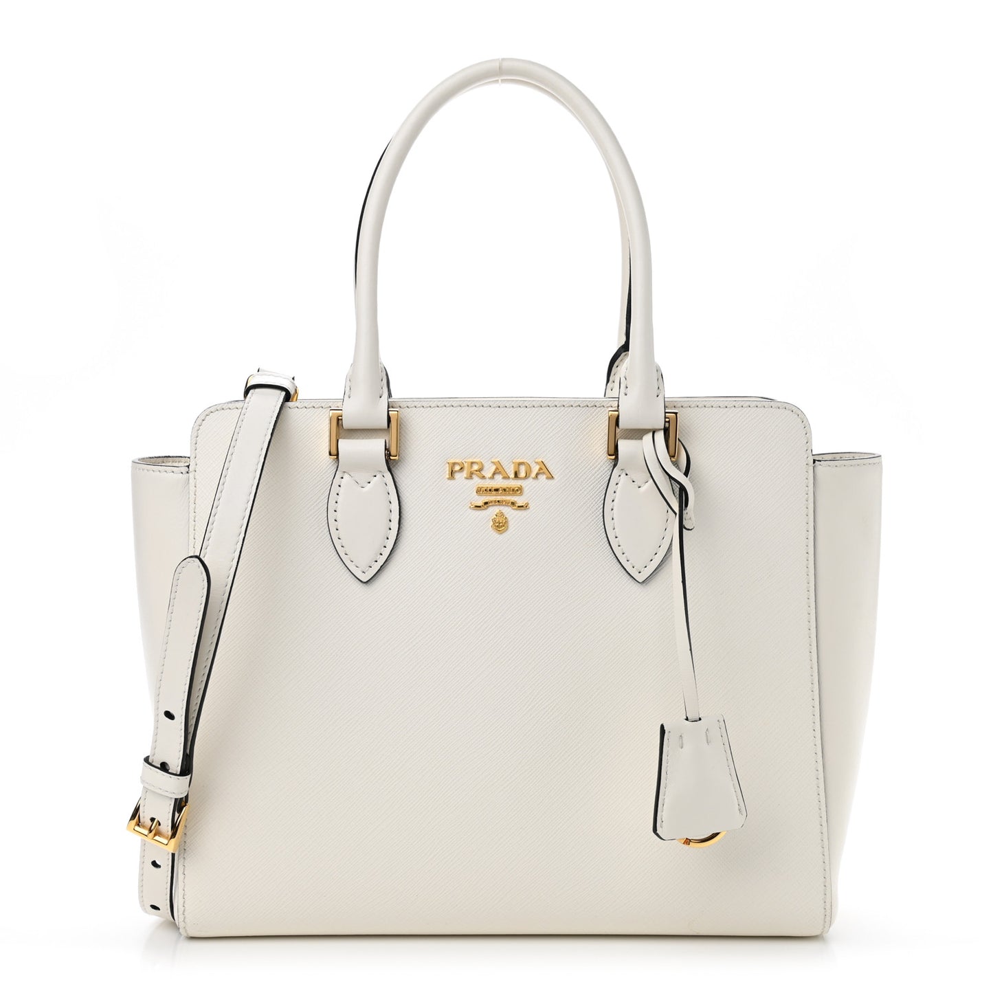 Saffiano Soft Calfskin Small Zippered Tote White