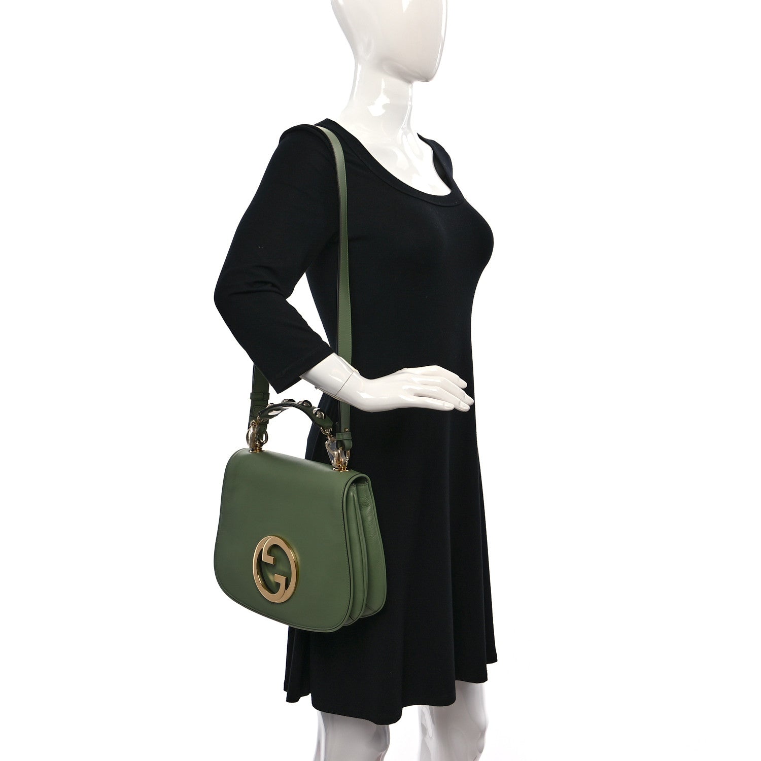 Gucci Roxy Calfskin Web Medium Blondie Top Handle Shoulder Flap Bag Salamander Green 2 of 8