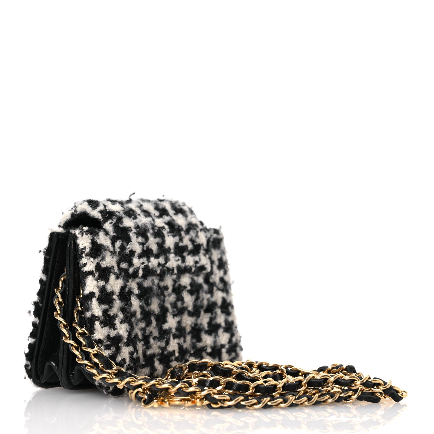 Tweed Houndstooth Quilted Mini Accordion Clutch With Chain White Black