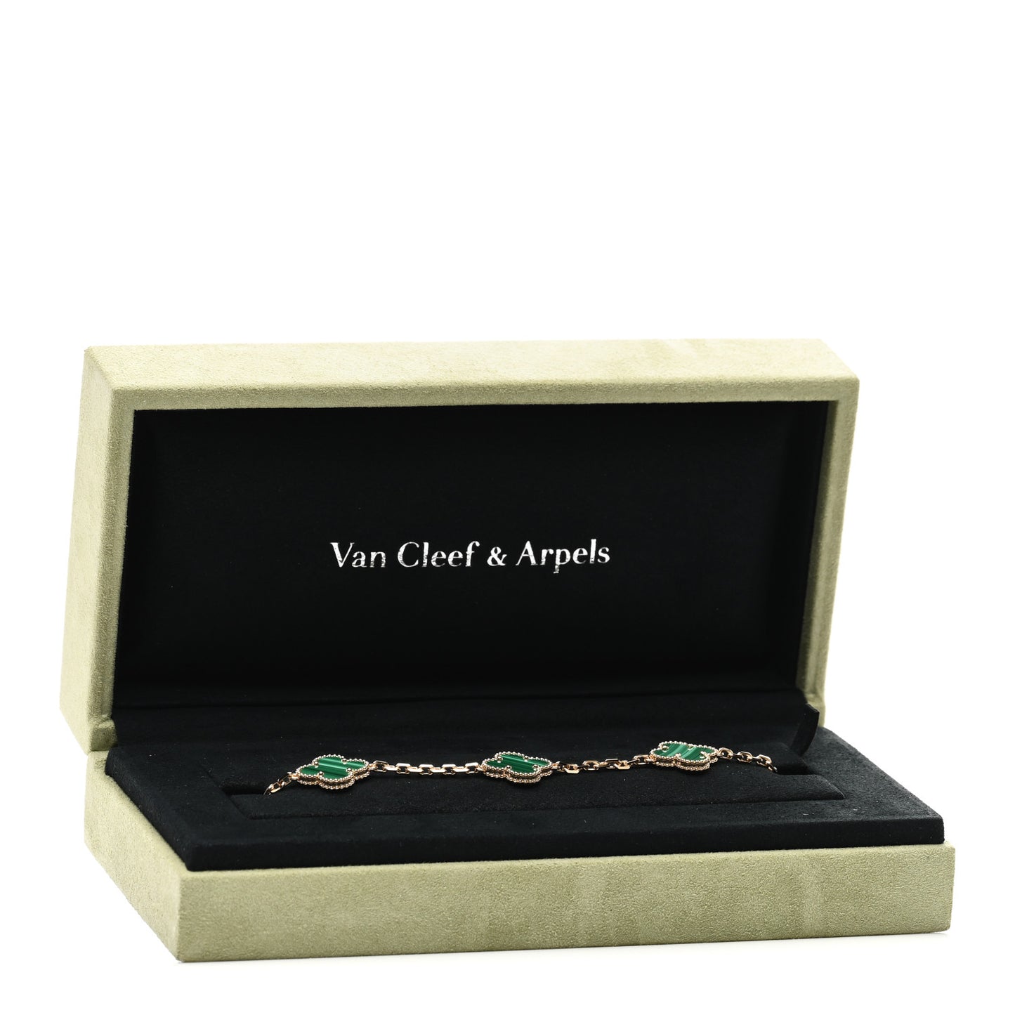 18K Yellow Gold Malachite 5 Motifs Vintage Alhambra Bracelet