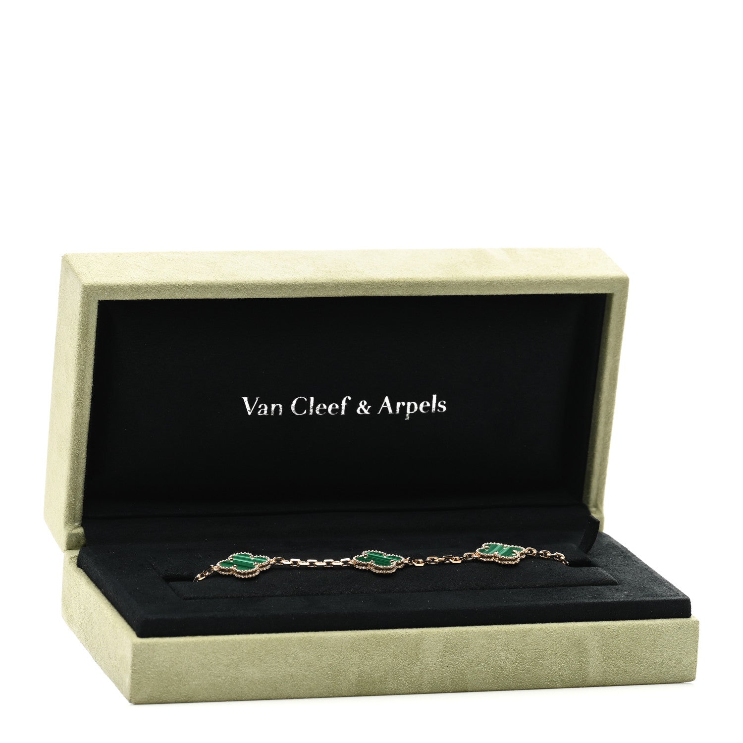 Van Cleef & Arpels 18K Yellow Gold Malachite 5 Motifs Vintage Alhambra Bracelet 5 of 5