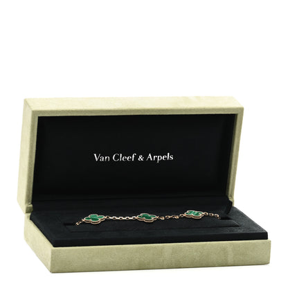 Van Cleef & Arpels 18K Yellow Gold Malachite 5 Motifs Vintage Alhambra Bracelet 5 of 5