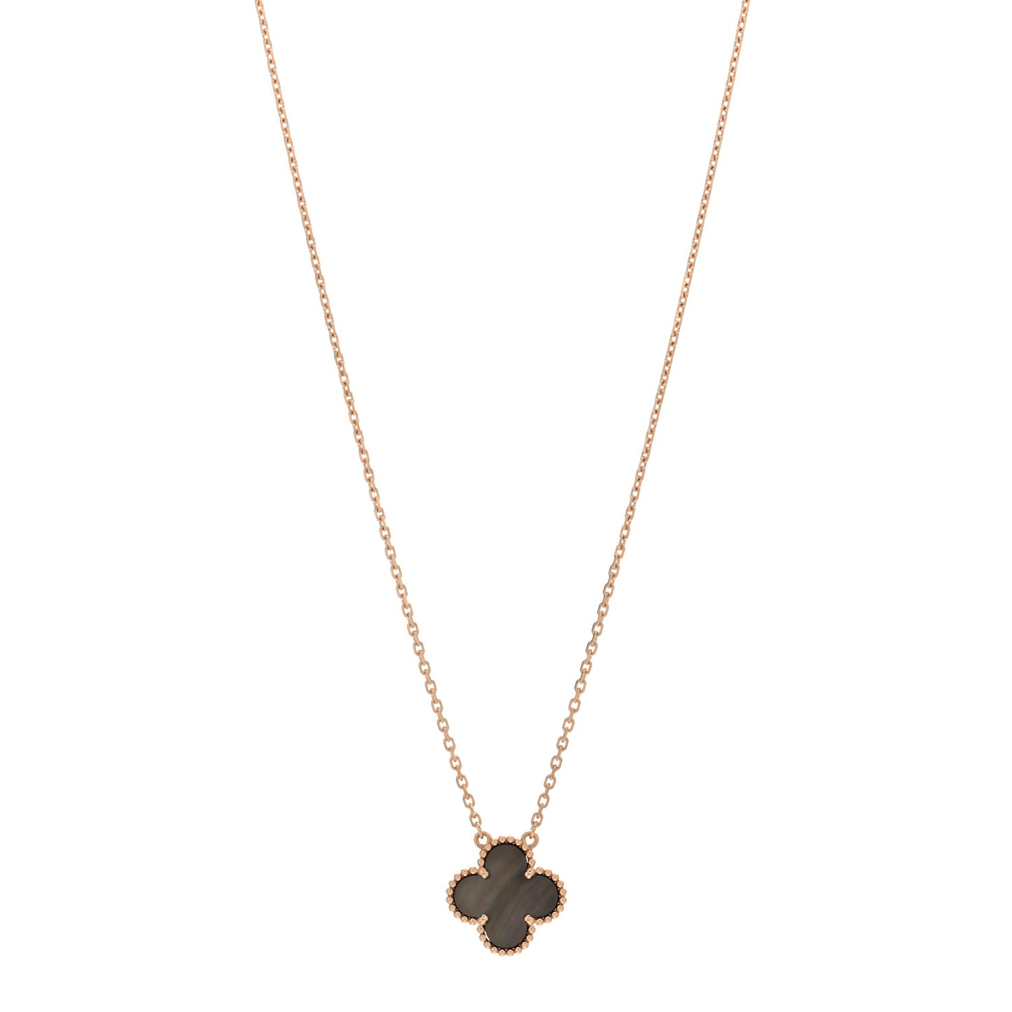 18K Rose Gold Gray Mother of Pearl Vintage Alhambra Pendant Necklace
