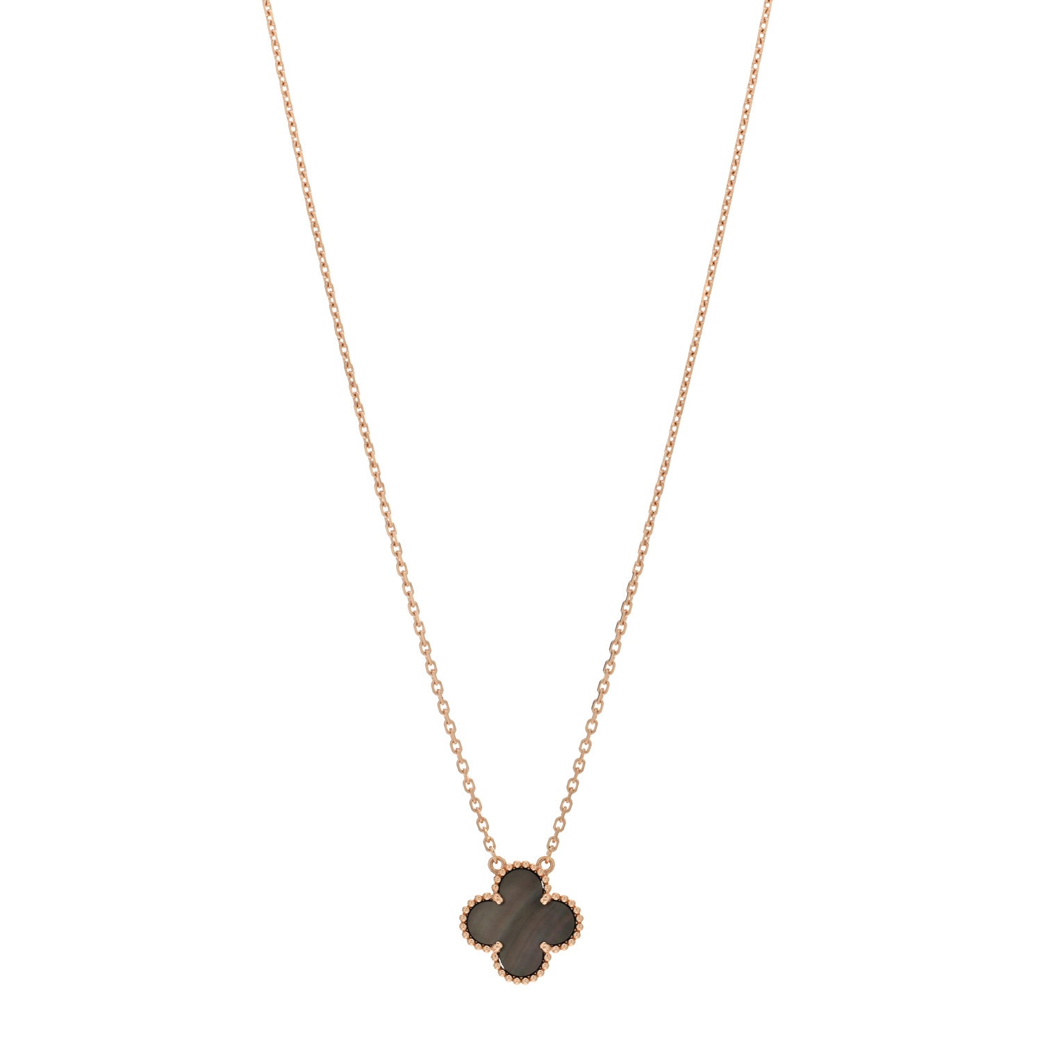 Van Cleef & Arpels 18K Rose Gold Gray Mother of Pearl Vintage Alhambra Pendant Necklace 1 of 5