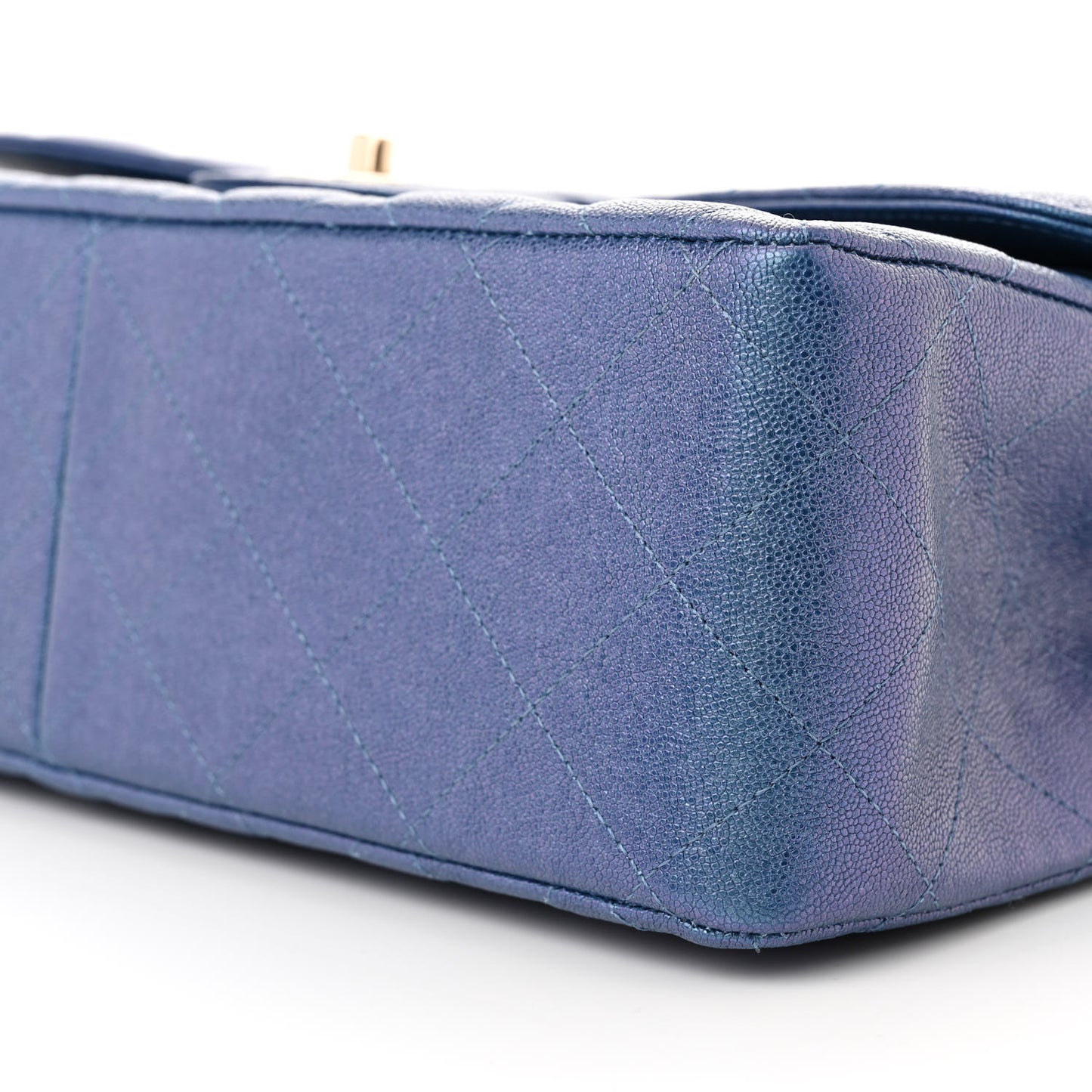Iridescent Caviar Quilted Jumbo Double Flap Dark Blue