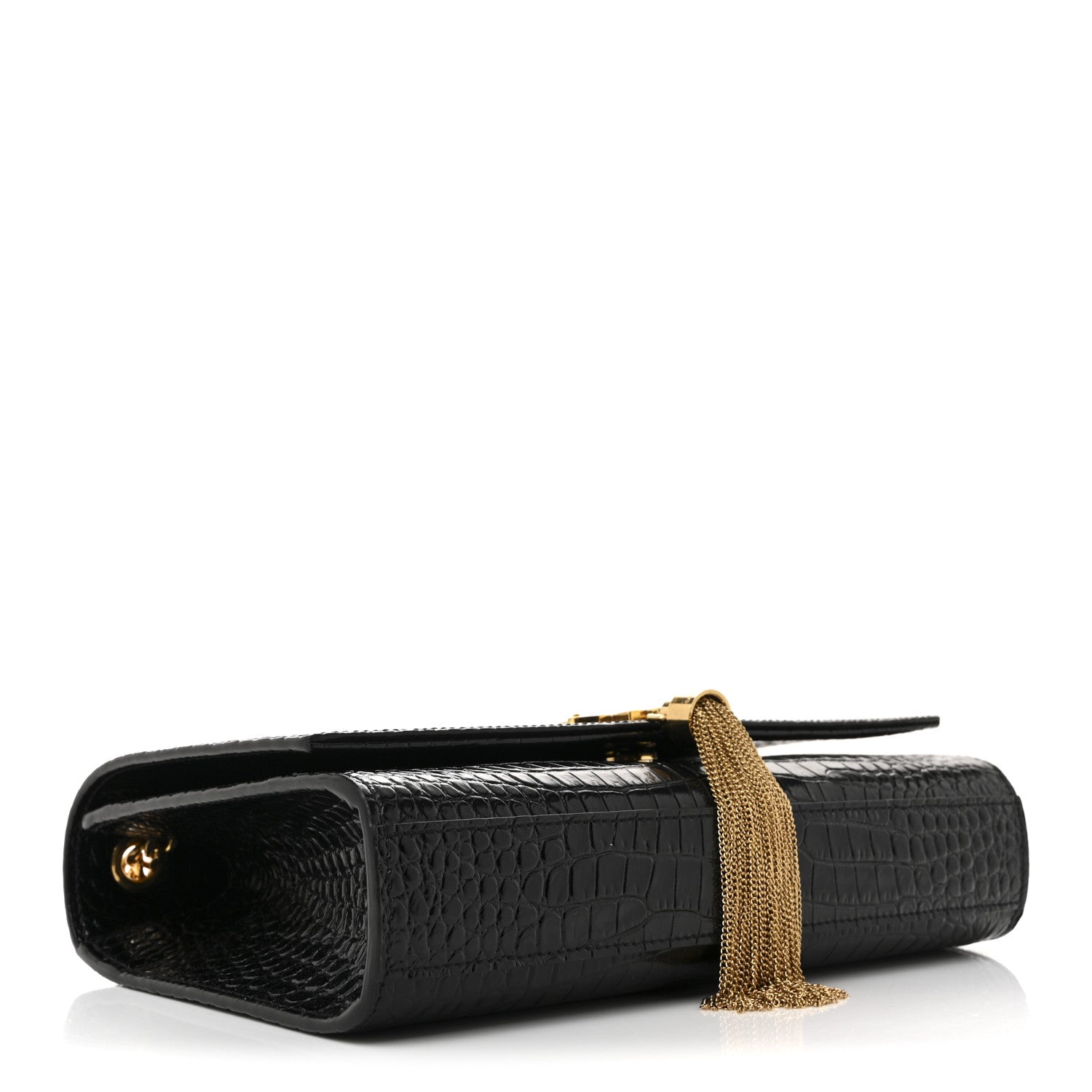 Saint Laurent Calfskin Crocodile Embossed Medium Classic Monogram Kate Tassel Satchel Black 4 of 11