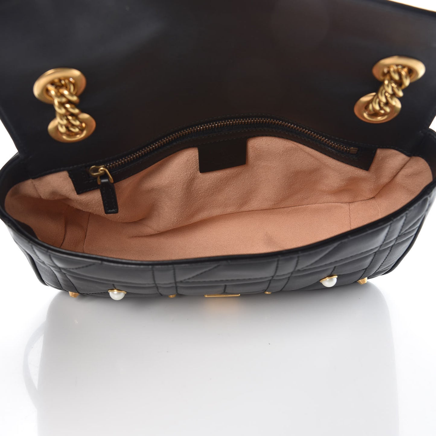 Calfskin Matelasse Studded Small Pearly GG Marmont Shoulder Bag Black