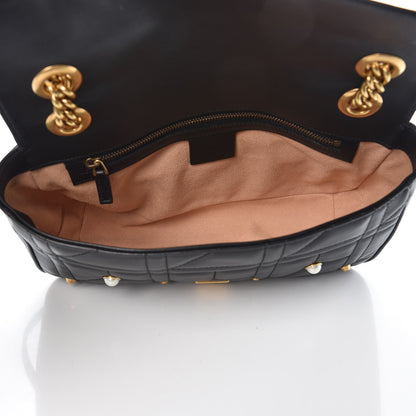 Gucci Calfskin Matelasse Studded Small Pearly GG Marmont Shoulder Bag Black 5 of 7