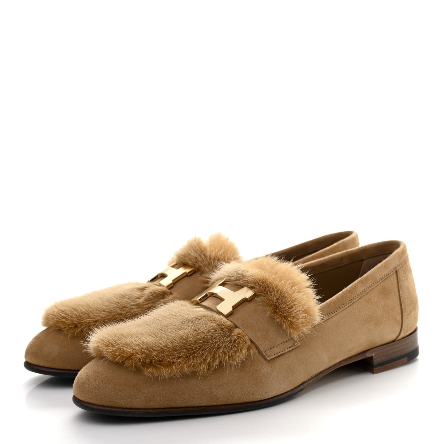 Mink Fur Suede Goatskin Paris Loafers 36 Marron Havane