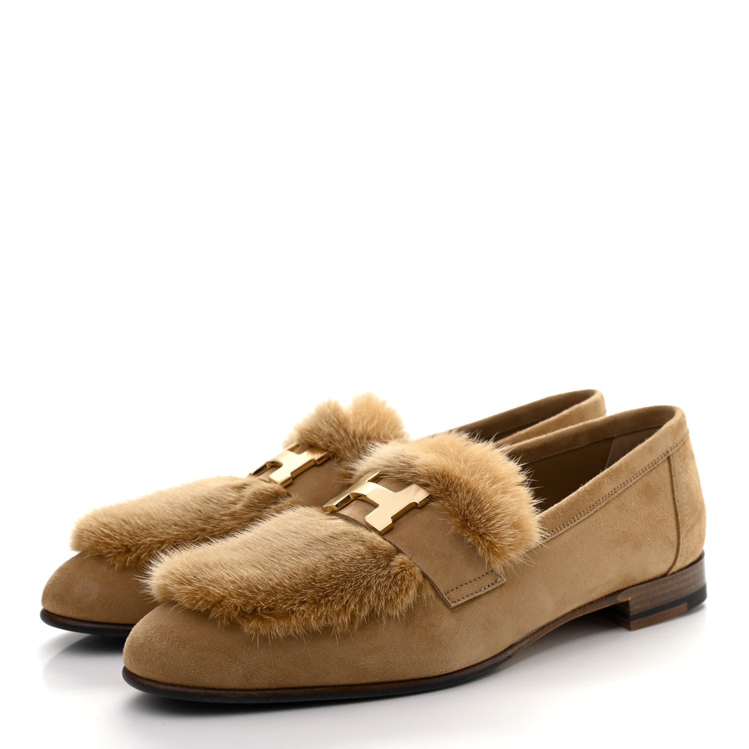 Hermes Mink Fur Suede Goatskin Paris Loafers 36 Marron Havane 3 of 8