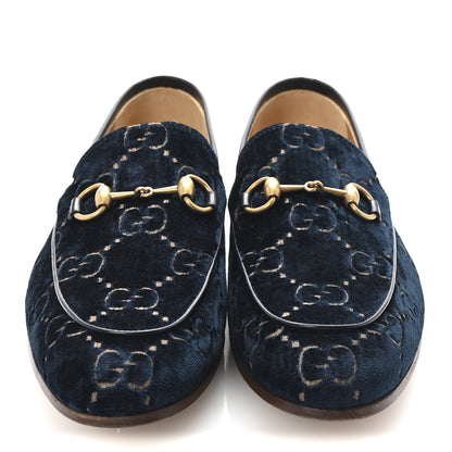 Gucci Velvet GG Monogram Horsebit Mens Jordaan Loafers 9 Blue Beige 3 of 10