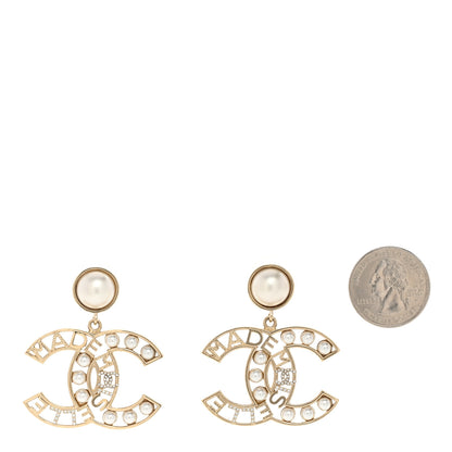 Chanel Metal Pearl Mademoiselle Drop Earrings Gold 2 of 5