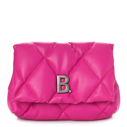 Balenciaga Nappa Calfskin Quilted Touch B Puffy Clutch Fuchsia 1 of 14