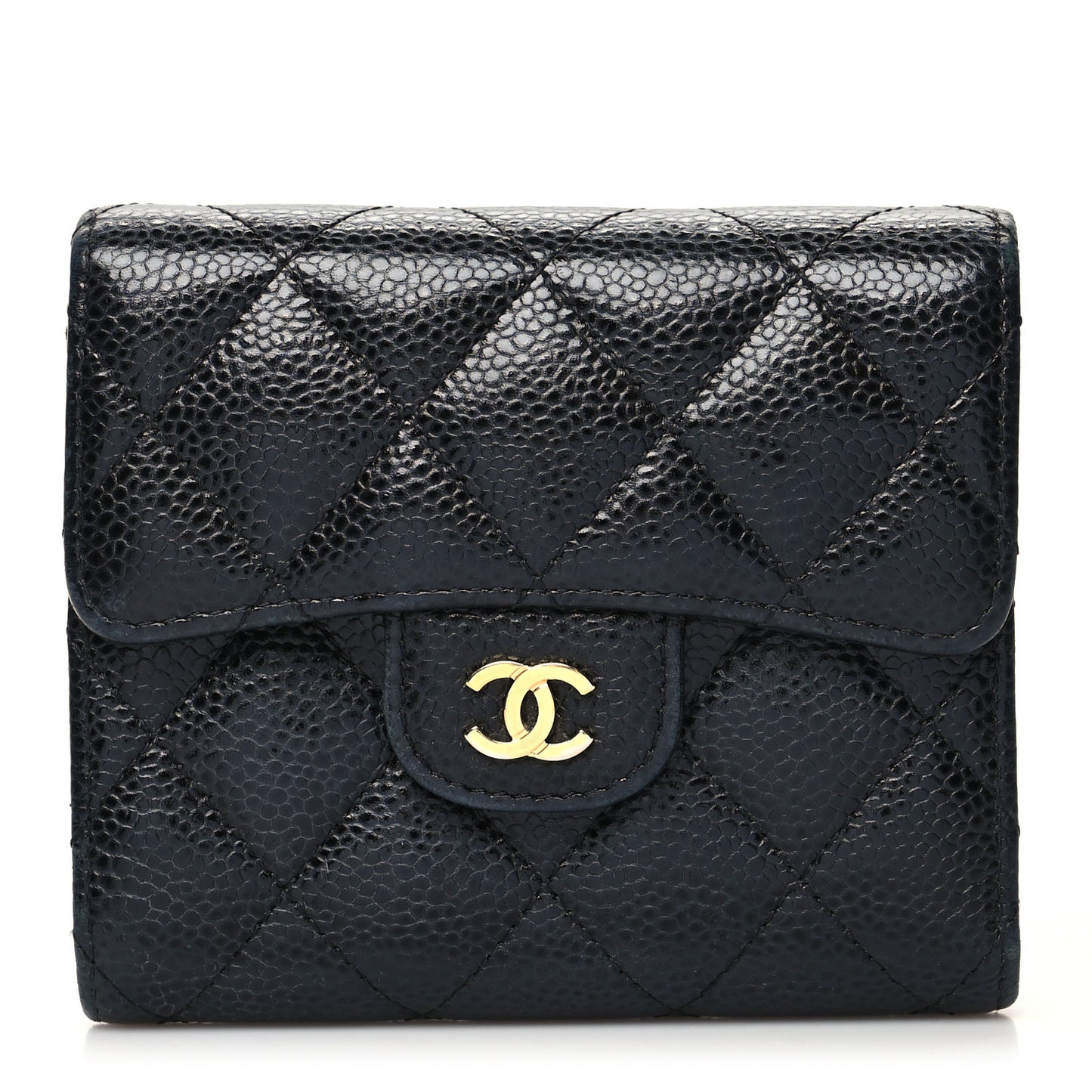 Caviar Quilted Compact Flap Wallet Black