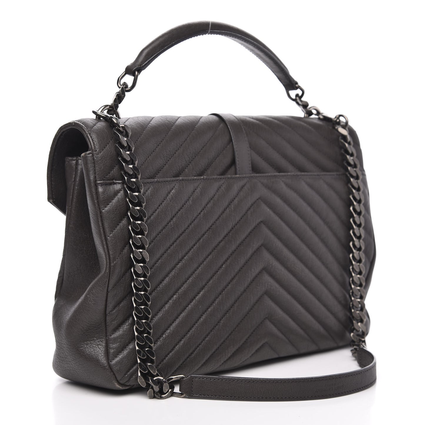 Sheepskin Matelasse Chevron Monogram Large College Satchel Dark Anthracite