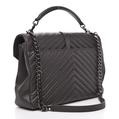 Saint Laurent Sheepskin Matelasse Chevron Monogram Large College Satchel Dark Anthracite 3 of 16