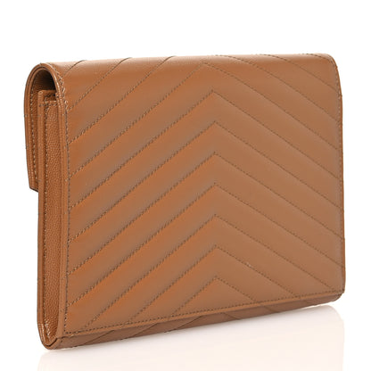 Saint Laurent Grain De Poudre Matelasse Chevron Monogram Cassandre Flap Pouch Natural Dark 3 of 10