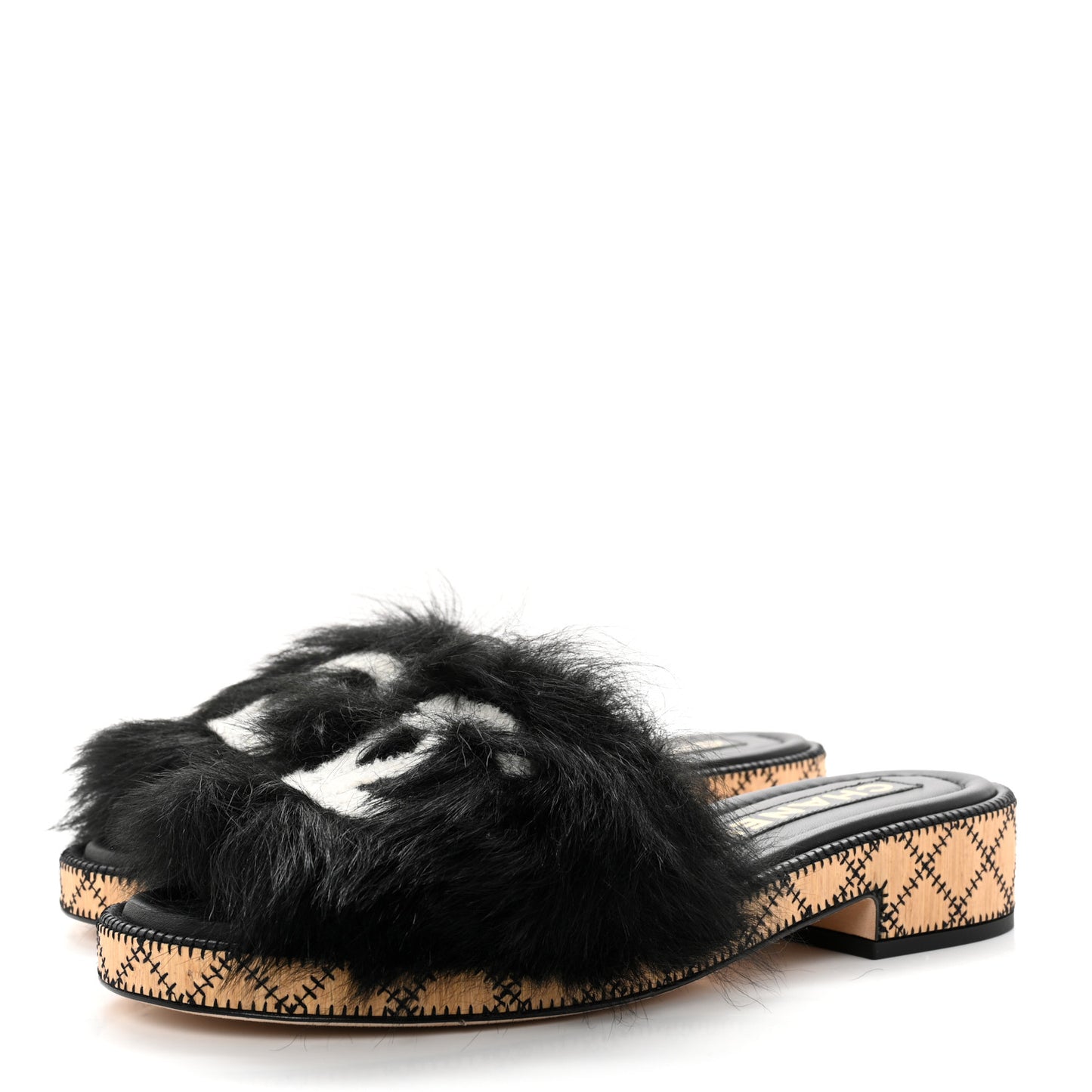 Shearling Lambskin CC Mules 40 Black White