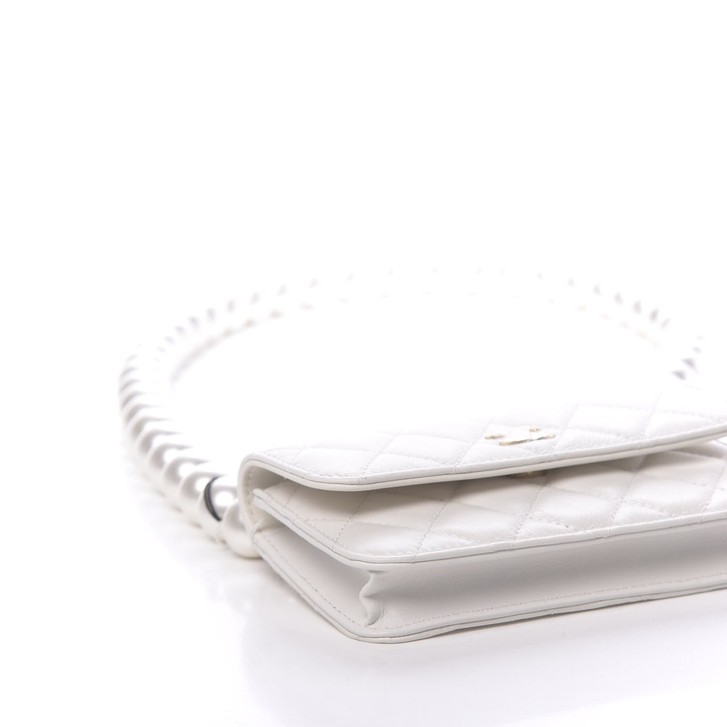 Calfskin Quilted Pearl Clutch With Chain White