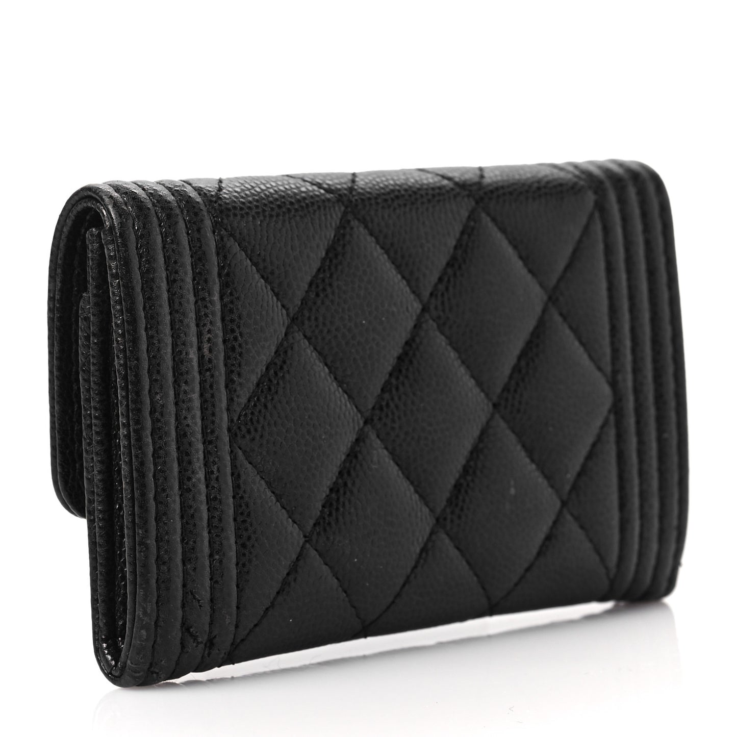 Caviar Quilted Boy Flap Card Holder Black