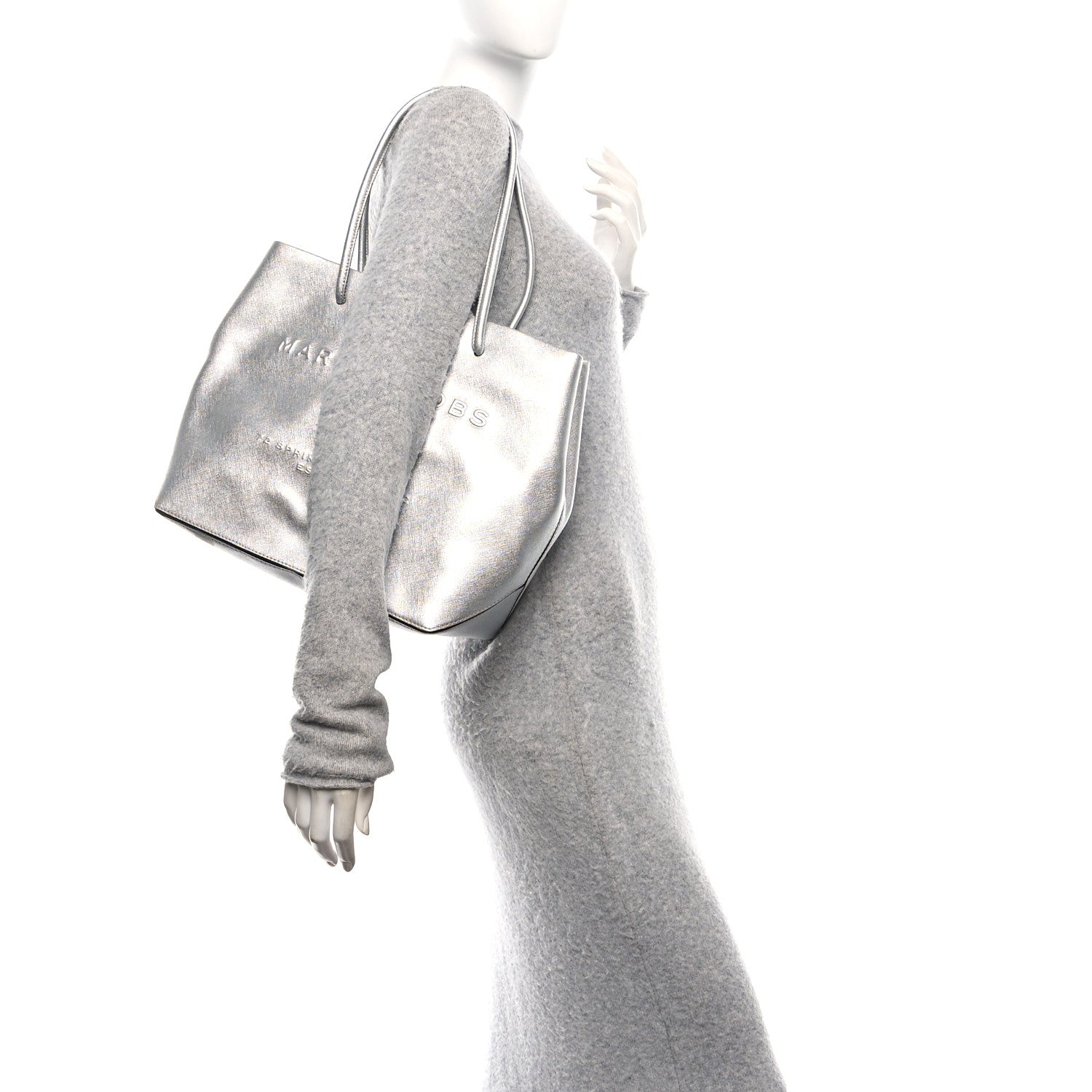 Marc Jacobs Metallic Saffiano Embossed Logo East West Shopper Tote Silver 3 of 9