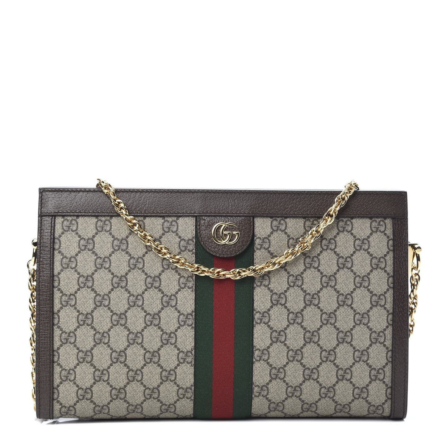 GG Supreme Monogram Web Medium Ophidia Chain Shoulder Bag Brown